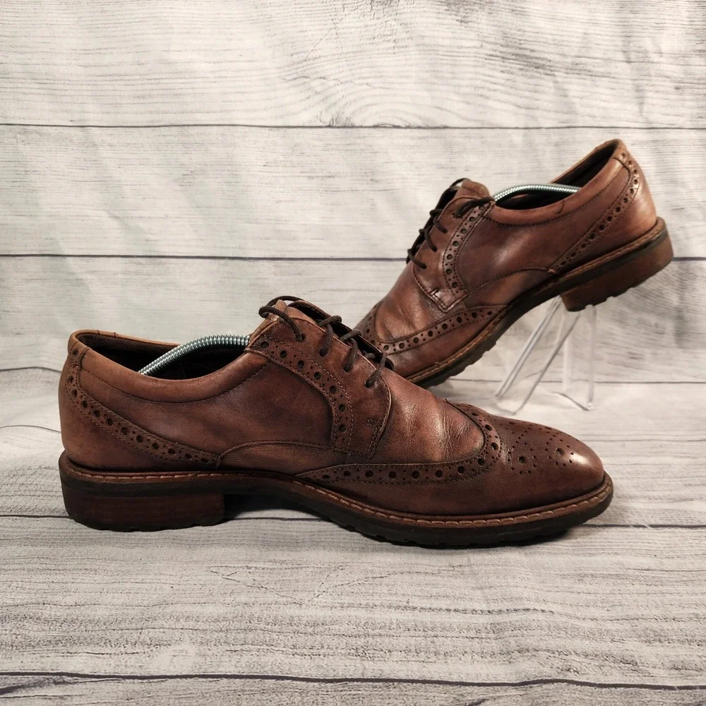 ECCO Mens Size 11 US Brown Leather Vitrus Wingtip Brogue Oxford Derby Shoes